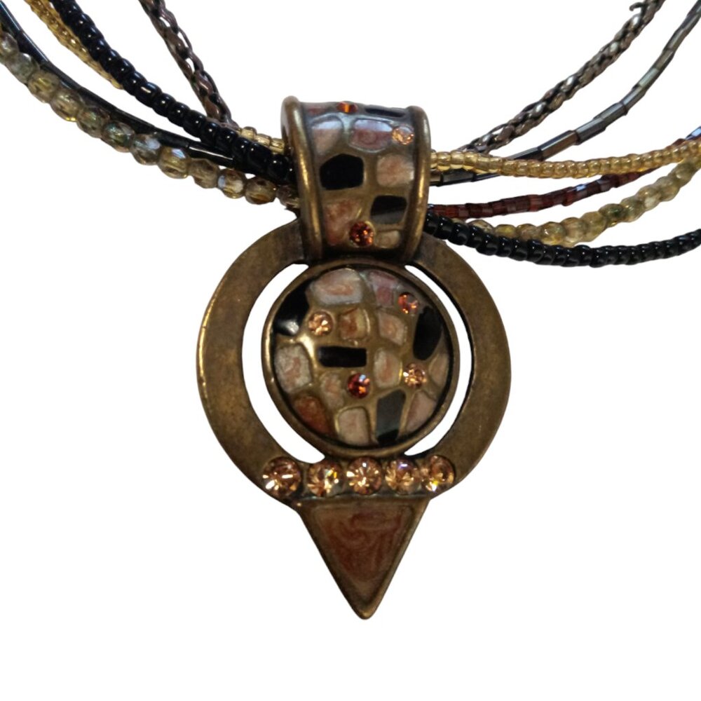 Chico's multi strand rhinestone & bronze tone mosaic beaded necklace - Picture 3 of 11